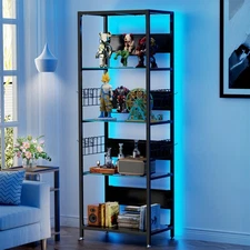 4-Tier Glass Display Shelf w/ RGB Lights, Adjustable Storage & Hooks