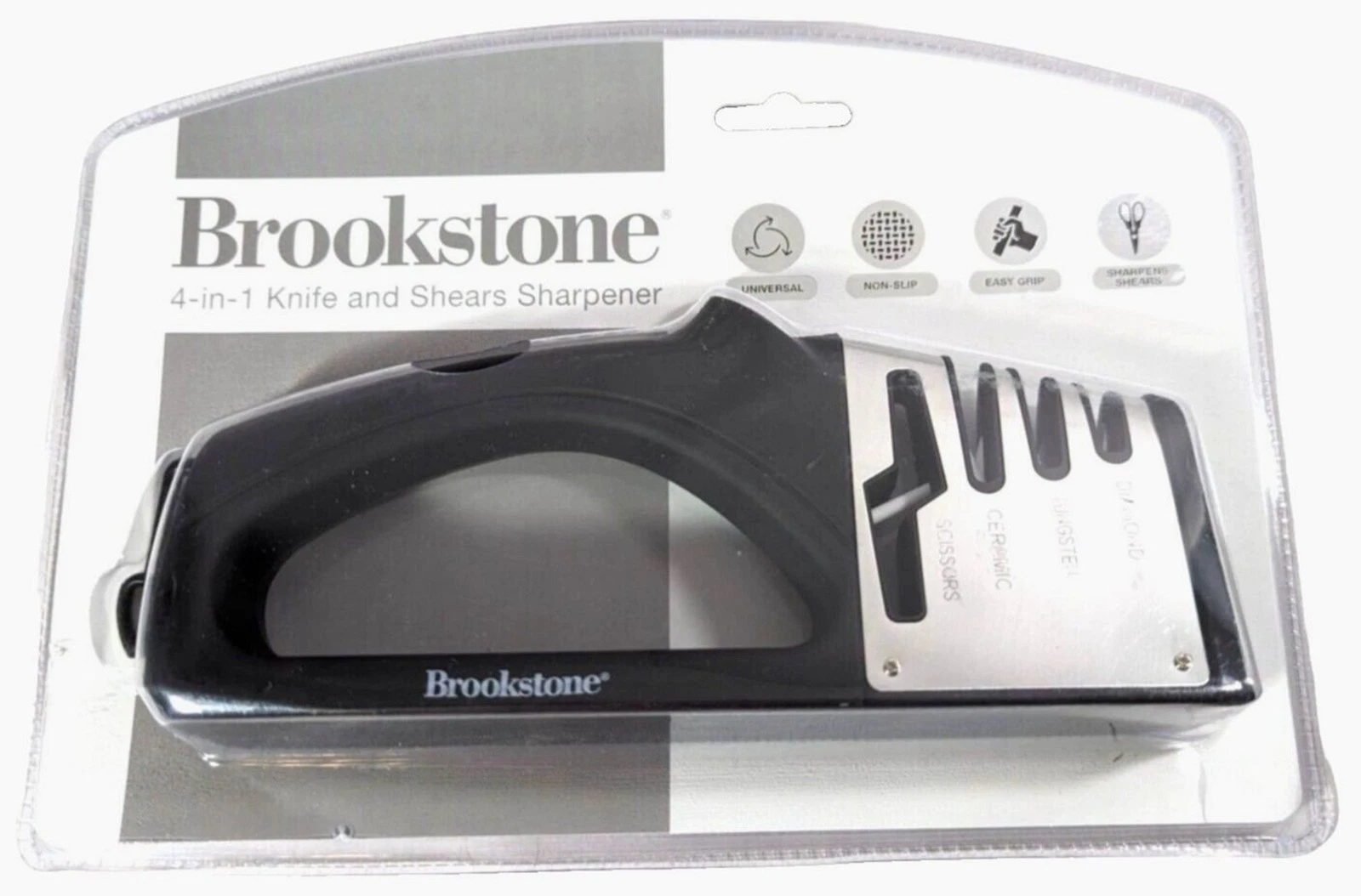 Brookstone Knife Shears Sharpener 4-in-1 Universal Non-Slip Stainless Steel NEW