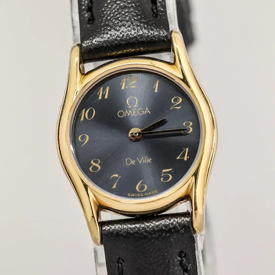 *NEAR MINT* Vintage OMEGA De Ville Cal.1387 Quartz Push Crown Gold×Black Women's - Image 3 of 4