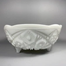 Pretty Vintage McKee Glass Co. "Toltec" Milk Glass 3-Footed Bowl ~ 1930s