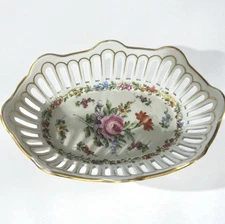 Antique SCHIERHOLZ Dresden RETICULATED OVAL BOWL, EARLY 1900's Floral Germany