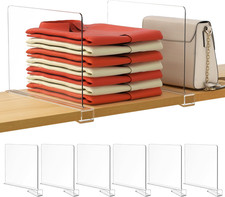 6 Pack Closet Organizers and Storage, Clear Shelf Dividers, Vertical Purse Organ