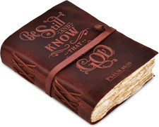 Vintage Leather Journal with Psalm 46:10 Bible Verse  13''X8'' Embossed Prayer St