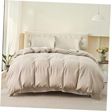 French Linen Duvet Cover Set, 3 PCS Natural French Flax Duvet Cover Queen Beige
