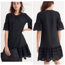 Madewell Eyelet Drop Waist Black Cotton Shift Dress Size Medium