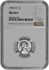 1943 D 1c Lincoln Steel Wheat Cent NGC Graded MS 64 Star in New Holder