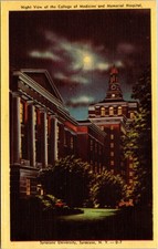 College Of Medicine Memorial Hospital At Night Syracuse University NY Postcard