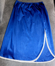 Dark Blue Vintage Half Slip with Ivory Lace Trim - Side Split - Size Medium