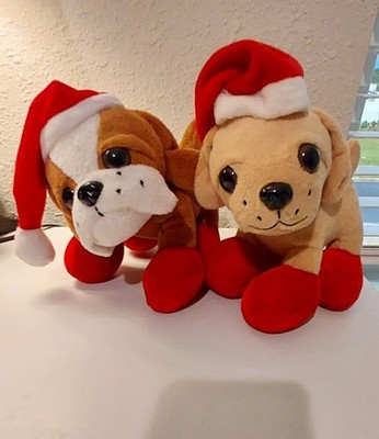 Dan Dee English Bulldog Yellow Lab Puppy Dog Santa Hat Plush Holiday Christmas 