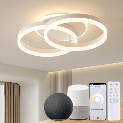 Smart Deckenlampe, LED Kompatibel Mit Alexa, 50Cm 2-Ringe Design, 36W Deckenleuc