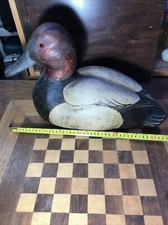 Extra Large Heavy Vintage HAND CARVED Wood  DUCK  Decoy with Brass DU Medallion