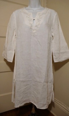 MARELLA MAX MARA White 100% Linen Unlined Crop Sleeves Dress Tunic  Sz 8 PERFECT