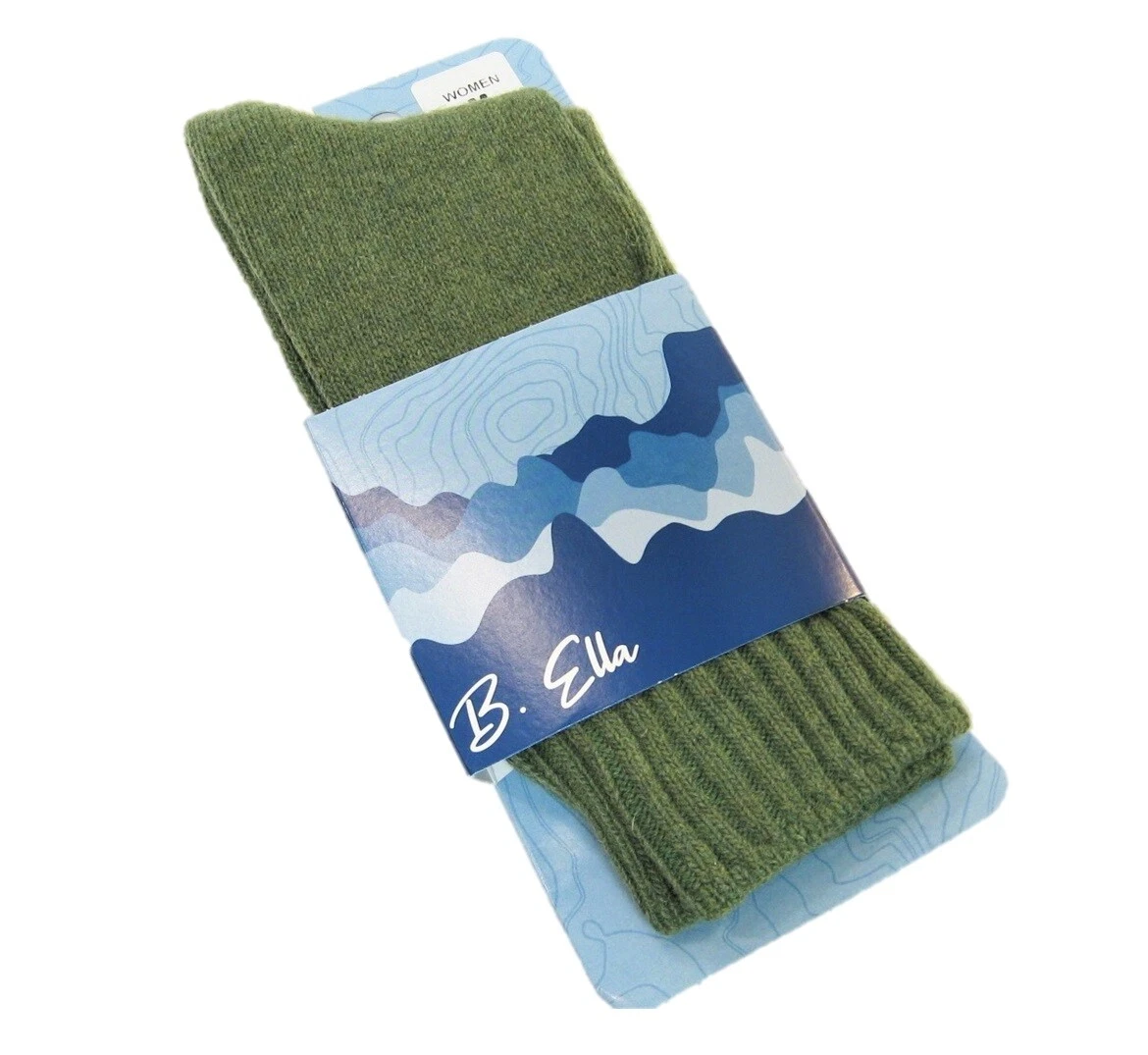 B. Ella Ladies Wool Cashmere Angora Blend Crew Socks Este Moss Green - NEW