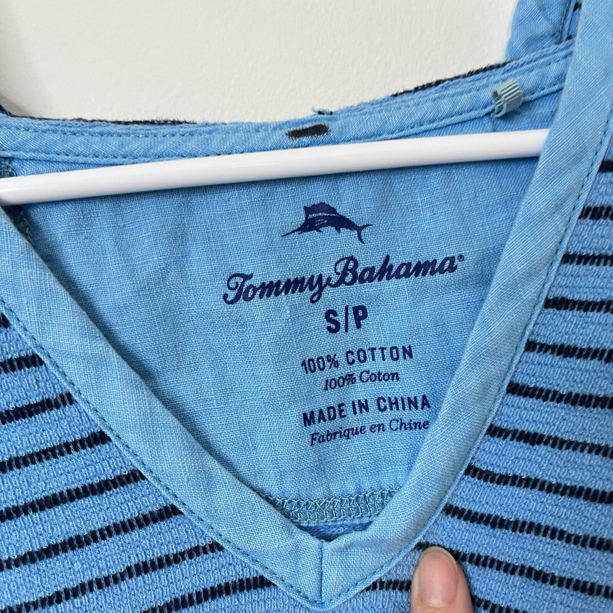 Tommy Bahama Lightweight Hoodie Womens S Blue Striped Jersey Coastal Beachy View 3