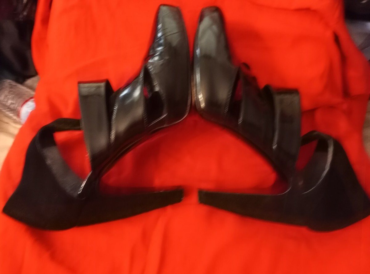 BALENCIAGA d'ORSAY BLACK PATENT LEATHER/Suede Tie Strap