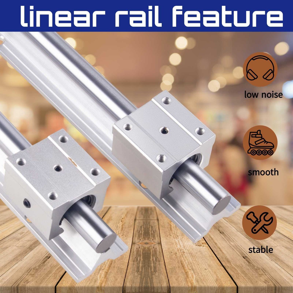 SBR20-1500mm Linear Rail Kit – 2 Sets Fully Supported Shaft Rod + 4 SBR20UU Bearing Blocks, CNC