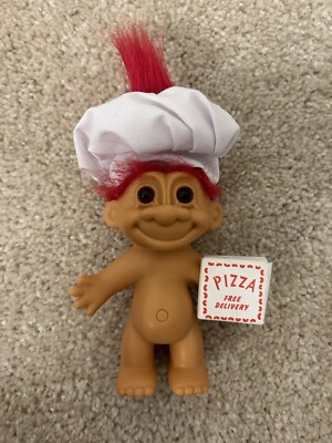 Vintage 1990 s RUSS Pizza Chef Hat Treasure TROLL Doll RED HAIR Brown Eyes 5 