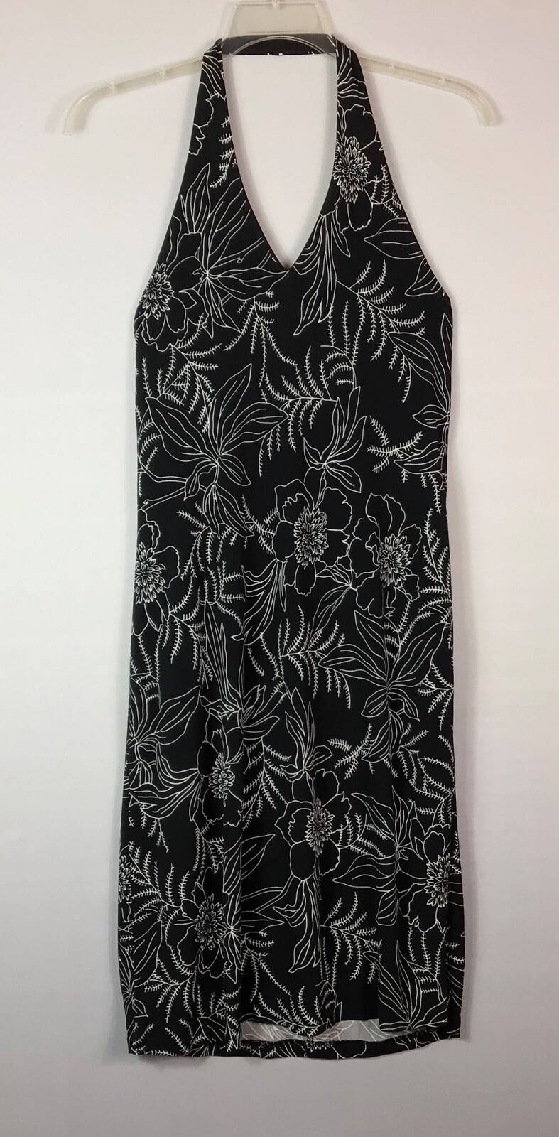Jones New York Signature Dress Womens Large Black White Floral Halter Sheath
