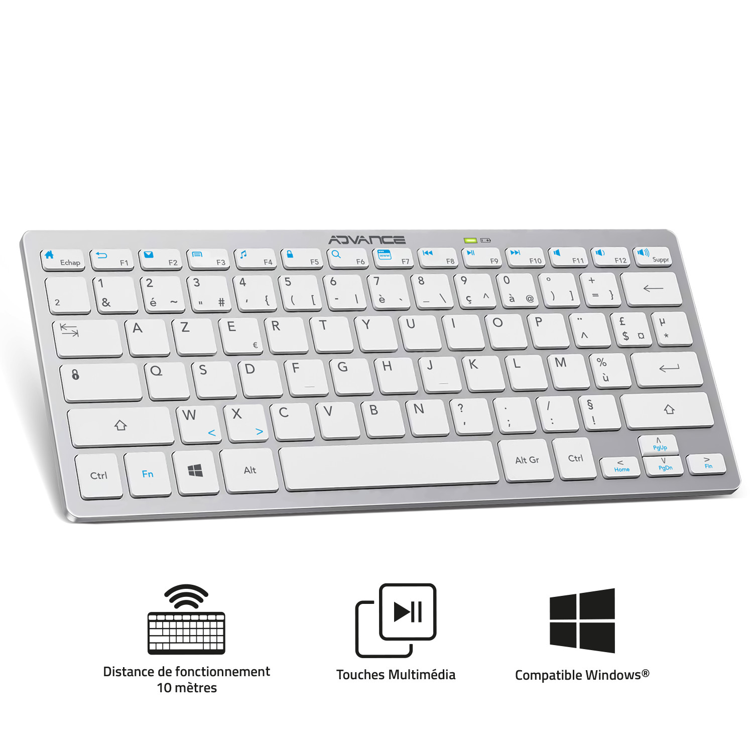 Clavier AZERTY sans fil ultra-mince universel pour PC, smartphone et tablette