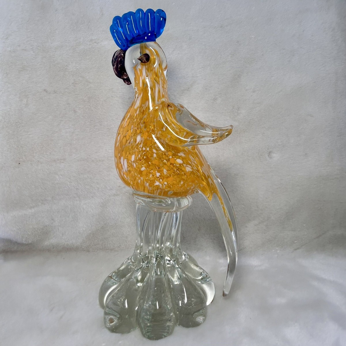 Vintage Murano Style Parrot Hand Blown Art Glass Yellow & Blue 9