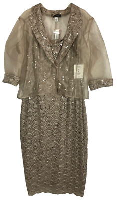 R&M Richards Womens Evening Dress Size 18 Mocha Lace Sequin 2 Piece Set NWT $120
