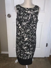 🌸 AB Studio Ladies Black White Polyester Sleeveless Shift Dress Size14 (D20) 🌸