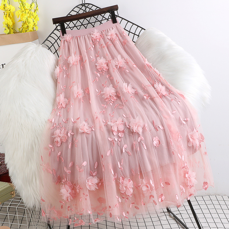 60’s Flower Motif Embroidery White Skirt Floral Embroidery Long Skirt, White Cotton Summer Skirt For