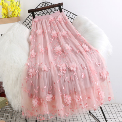 【美品】3D FLOWER LAYERED SKIRT Womens Floral Embroidery 3D Flower Skirt Layered Swing Fairy