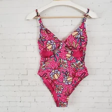 Tabitha Brown Target SIZE XS Floral Print Front Cutout One Piece Swimsuit Pink