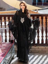 Dubai Women Embroidery Batwing Sleeve Kaftan Abaya Long Dress Evening Robe Arab