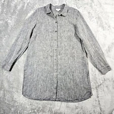 J Jill Love Linen Top Womens Small Gray Linen Button Down Lagenlook Beachy Tunic