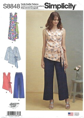 Simplicity S8848 Wrap-and-Tie Dress, Tops & Wide Leg Pants