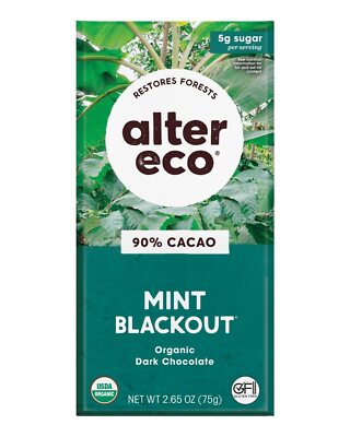 Alter Eco Organic Dark 90% Cocoa Crisp Bar Mint Blackout 2.65 Oz Pack Of 4