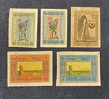 Azerbaijan Stamps, 1919-23, Sc#1-2, 4, 5, 16, Imperf, Mint, LH