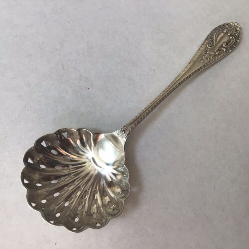 1904 Solid Silver Feather & Shell Sifting, Straining Spoon -Walker & Hall 41.27g - Photo 1/14