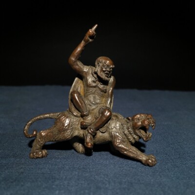 Collectible tea pet Pure red copper solid carve fu hu Arhat Dozen tiger statue