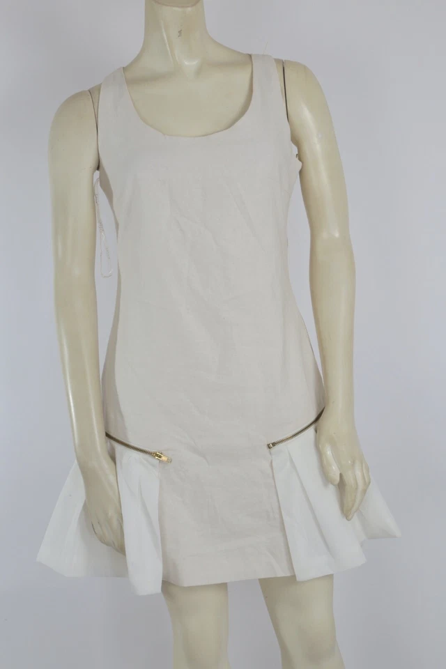 ESLEY White Sleeveless Pleated Zip Detailed Mini Dress Size S - Image 2 of 4