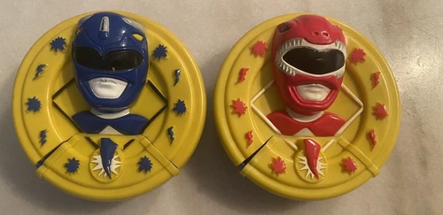 2-Vintage Tots Child's Snack Container - 1994 POWER RANGERS Plastic w/ Flip Lid