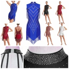 Women Dress Shiny Rompers Ballroom Dresses Chacha Leotard Club Unitard Dance