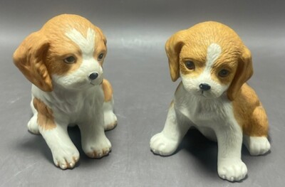 Set of 2 Vintage 1980s Ceramic Homco Beagle Puppy Figurines 2.5''