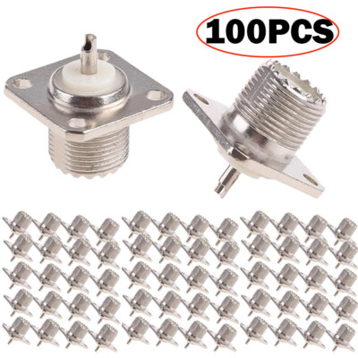 NEW 100PC UHF Female Jack SO-239 Panel Chassis Mount RF Coax Cable Connectors