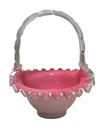 Vintage Fenton Art Glass Pink Silver Crest  Glass Basket Milk Overlay Decorative