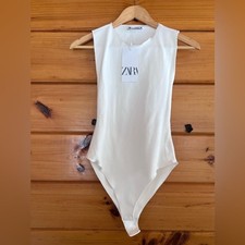 NWT Feminine ZARA Stretchy Knit Cut -Out Cream Cute Bodysuit M