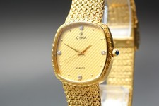 Orologio Vintage Cyma 604SP Quadrante Oro Marcatori Diamanti 30mm Quadrato Svizzero GIAPPONE [N MINT]