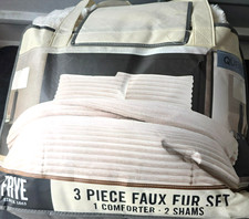 Frye 2" Solid Channel Luxury Faux Fur Comforter 3 Piece Set - Queen - Beige