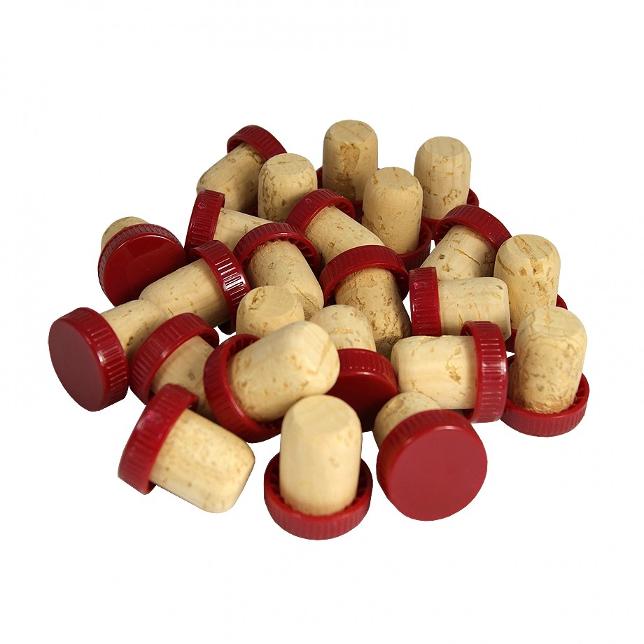 Wine Stoppers / Corks With Red Plastic Flanged Top - Pack of 24- Homebrew