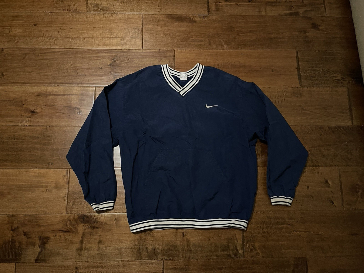 Vintage Y2K Nike Navy Blue White V-Neck Pullover Windbreaker