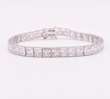 Bezel Princess Cut CZ Tennis Bracelet Real 925 Sterling Silver 40TCW