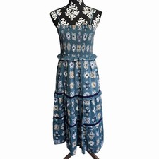 Universal Thread Medium Maxi Dress Blue Patchwork Floral Smocked Sleeveless Boho