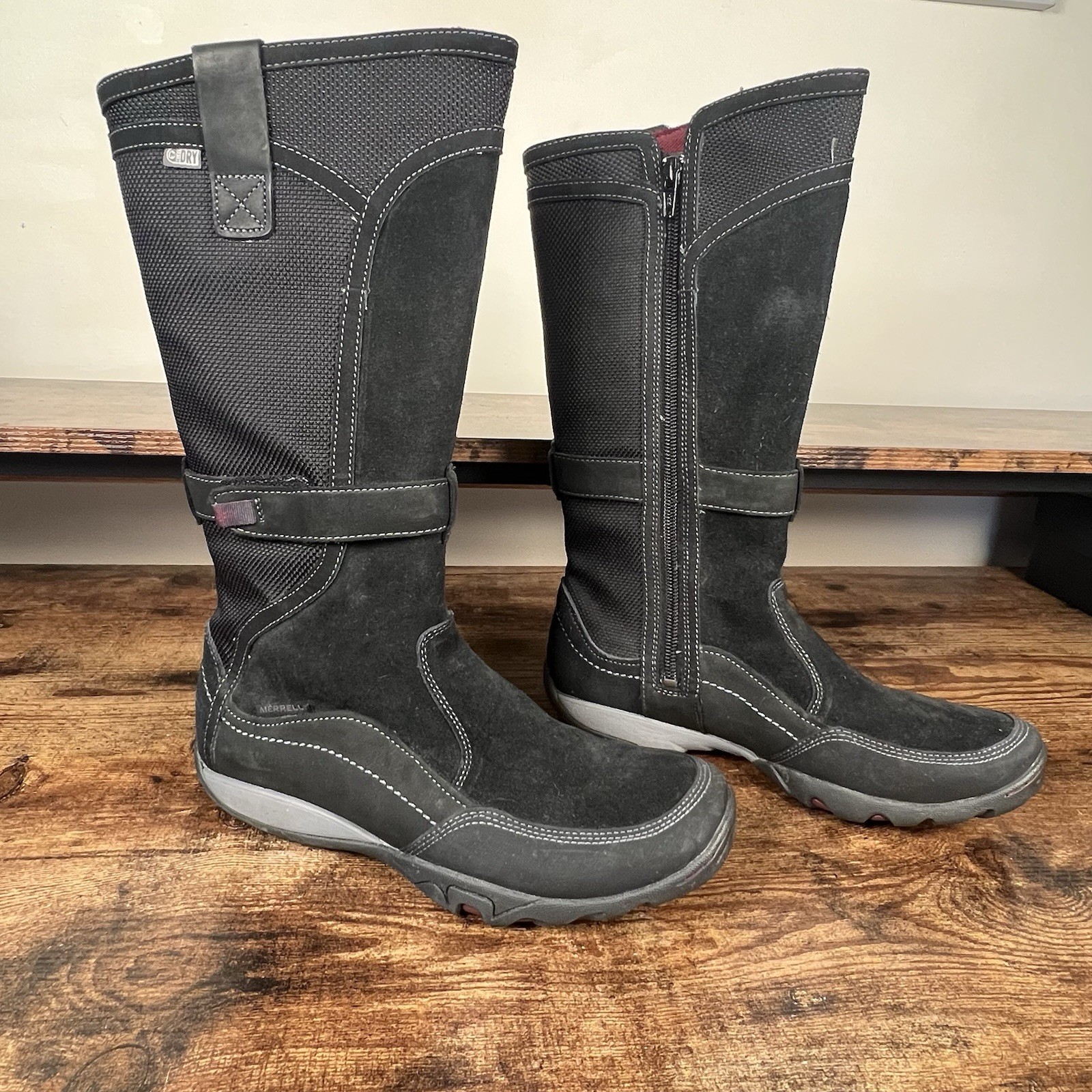 Merrell Mimosa Vex Leather 12" Tall Select Dry Waterproof Black Boots Womens 7.5